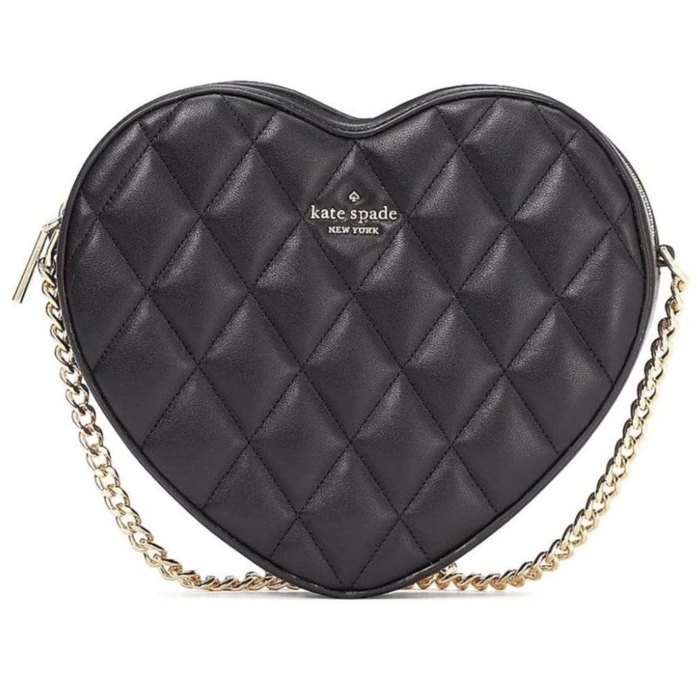 NWT Kate Spade Love Shack Black Quilted Heart Crossbody Bag handbag $429 retail